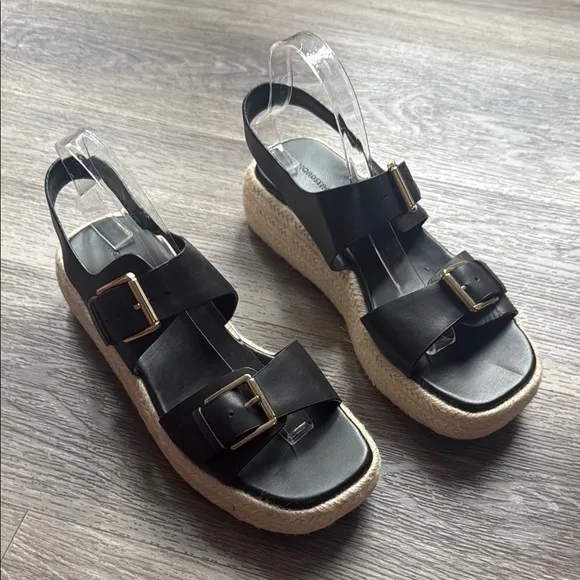 Nordstrom Black Platform Sandals 9M Leather Straps with Buckle