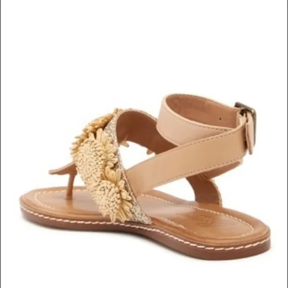 Nude Bohemian Goddess Sunflower Leather Sandals size 8 M Bettye shimmer