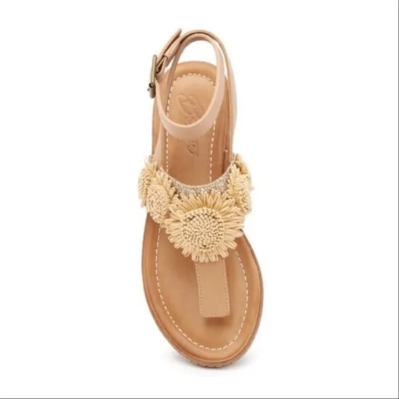 Nude Bohemian Goddess Sunflower Leather Sandals size 8 M Bettye shimmer