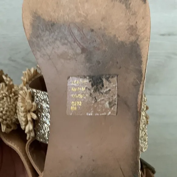 Nude Bohemian Goddess Sunflower Leather Sandals size 8 M Bettye shimmer