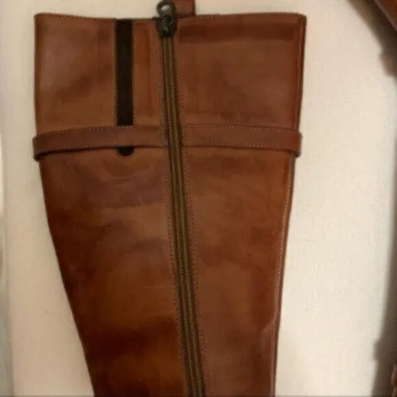 Nursace Leather Mid-Calf Riding Boots Side Zipper Ankle Harness