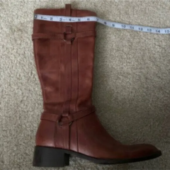 Nursace Leather Mid-Calf Riding Boots Side Zipper Ankle Harness
