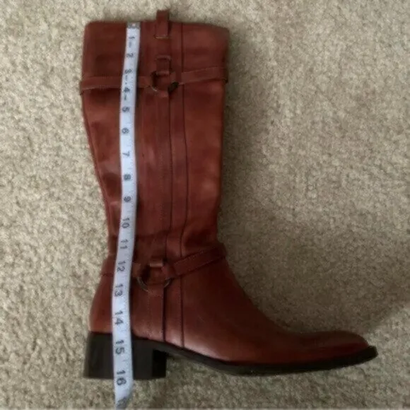 Nursace Leather Mid-Calf Riding Boots Side Zipper Ankle Harness