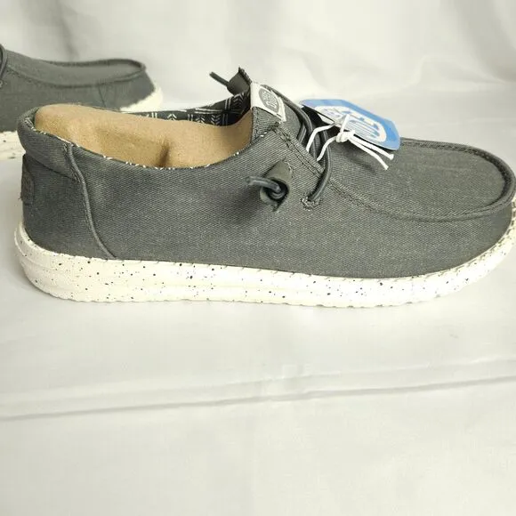 NWB Hey Dudes Womens 8 Dark Gray Wendy Stretch Canvas Slip On Shoes Loafers