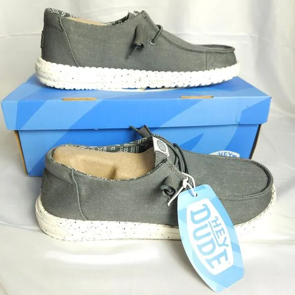 NWB Hey Dudes Womens 8 Dark Gray Wendy Stretch Canvas Slip On Shoes Loafers