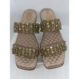 NWB New Sam Edelman Rhinestone Slides EZEL Sesame Suede 6.5 M $150.00 Bling