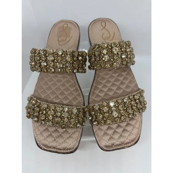 NWB New Sam Edelman Rhinestone Slides EZEL Sesame Suede 6.5 M $150.00 Bling
