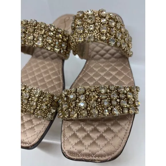 NWB New Sam Edelman Rhinestone Slides EZEL Sesame Suede 6.5 M $150.00 Bling