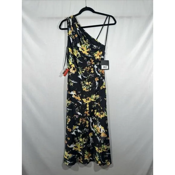 NWD IEENA MAC DUGGAL [ 0 ]‎ 55630 Floral Draped One Shoulder Midi Dress #6329