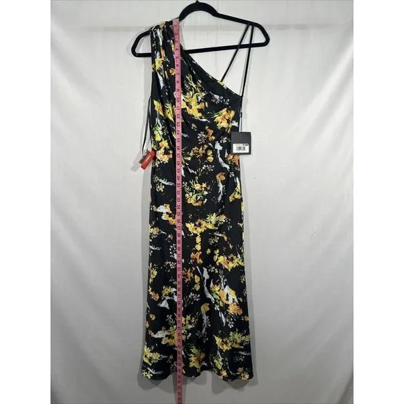 NWD IEENA MAC DUGGAL [ 0 ]‎ 55630 Floral Draped One Shoulder Midi Dress #6329