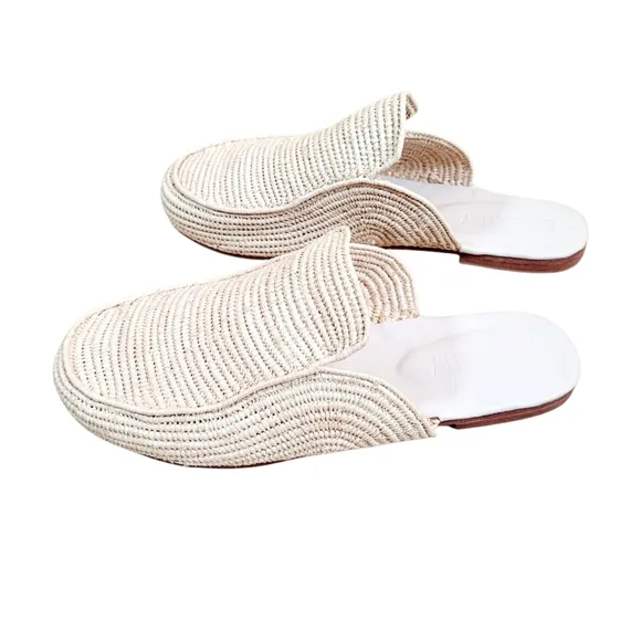 NWOB EMERSON FRY Natural Moroccan Woven Raffia Slides Mules Shoes Size 9