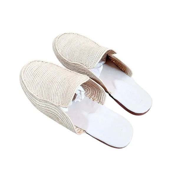 NWOB EMERSON FRY Natural Moroccan Woven Raffia Slides Mules Shoes Size 9