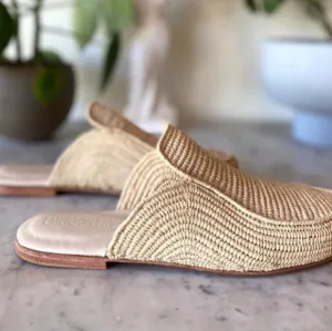 NWOB EMERSON FRY Natural Moroccan Woven Raffia Slides Mules Shoes Size 9