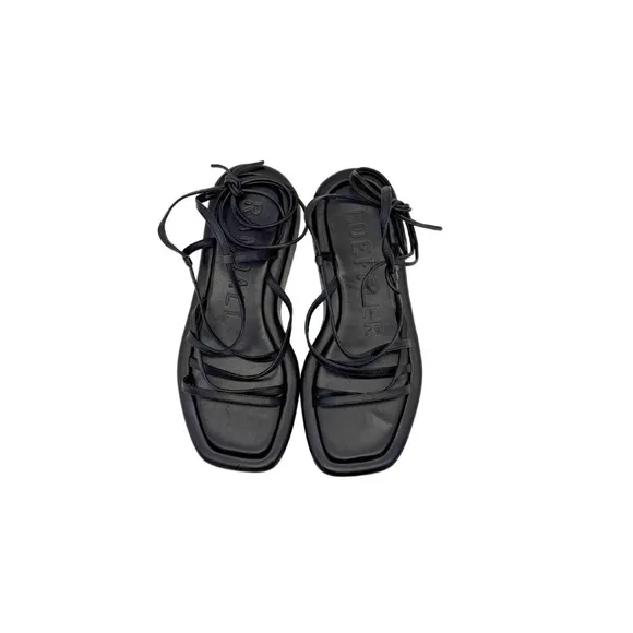 NWOB LOEFFLER RANDALL Beau Black Flatform Strappy Leather Sandals Size 7.5