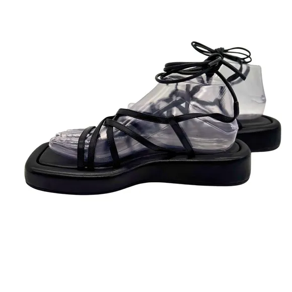 NWOB LOEFFLER RANDALL Beau Black Flatform Strappy Leather Sandals Size 7.5