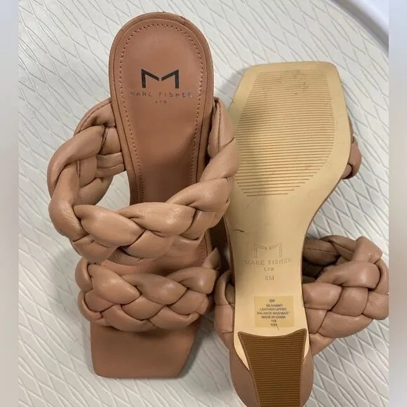 NWOB - Marc Fisher Women’s Hammy Braided High Heel Chunky Slide Sandals - Size 8
