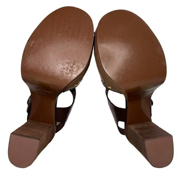 NWOB See By Chloe Chocolate Brown Leather Platform Chunky Sandal Heels Size 8