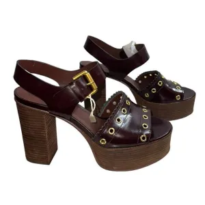 NWOB See By Chloe Chocolate Brown Leather Platform Chunky Sandal Heels Size 8