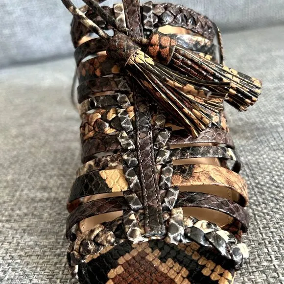 NWOB Ulla Johnson RAYNA Snake Print Leather Strappy Sandals Chunky Heel Size 5