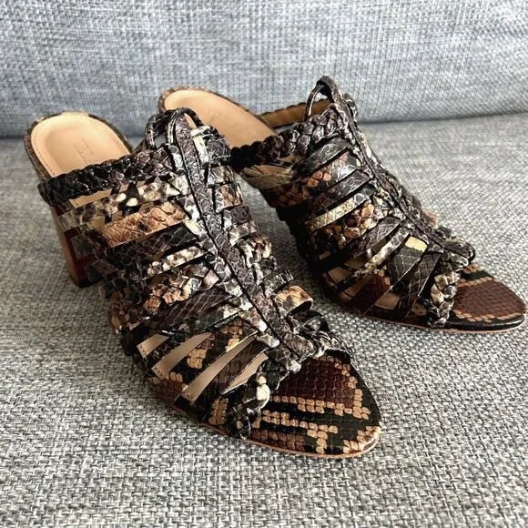 NWOB Ulla Johnson RAYNA Snake Print Leather Strappy Sandals Chunky Heel Size 5