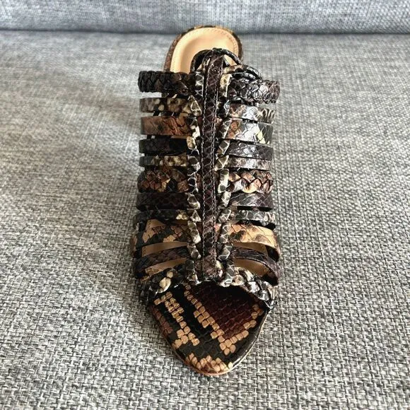 NWOB Ulla Johnson RAYNA Snake Print Leather Strappy Sandals Chunky Heel Size 5