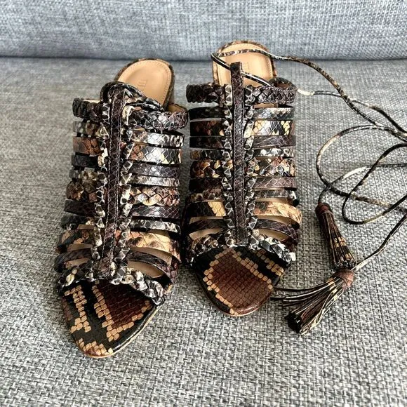 NWOB Ulla Johnson RAYNA Snake Print Leather Strappy Sandals Chunky Heel Size 5