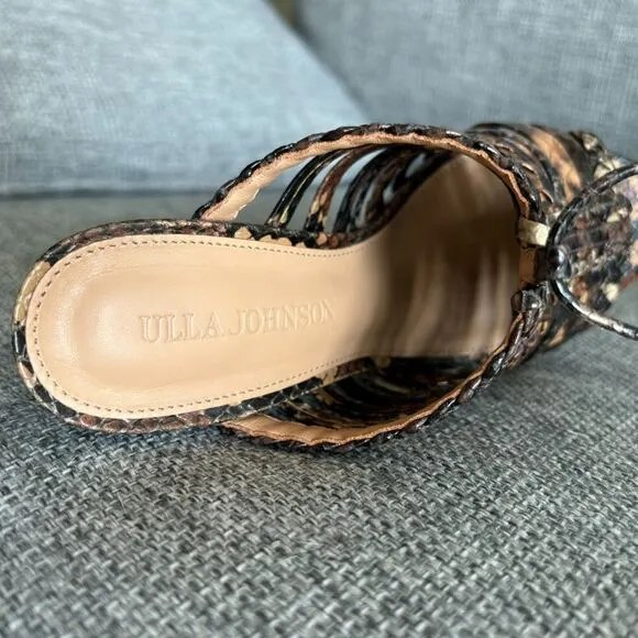 NWOB Ulla Johnson RAYNA Snake Print Leather Strappy Sandals Chunky Heel Size 5
