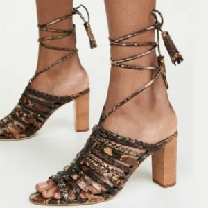 NWOB Ulla Johnson RAYNA Snake Print Leather Strappy Sandals Chunky Heel Size 5