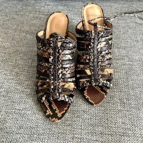 NWOB Ulla Johnson RAYNA Snake Print Leather Strappy Sandals Chunky Heel Size 5