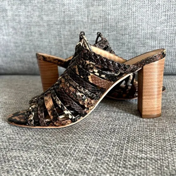 NWOB Ulla Johnson RAYNA Snake Print Leather Strappy Sandals Chunky Heel Size 5