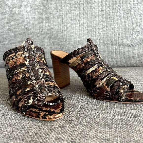 NWOB Ulla Johnson RAYNA Snake Print Leather Strappy Sandals Chunky Heel Size 5