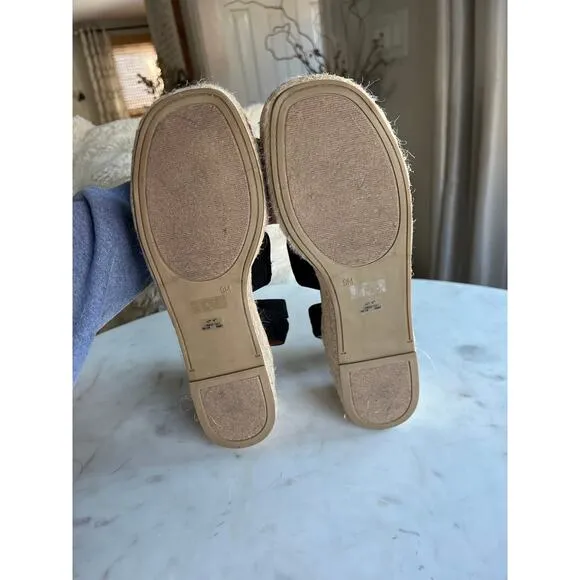 NWOT American Eagle Black Suede Chunky Jute Platform Wedge Sandals