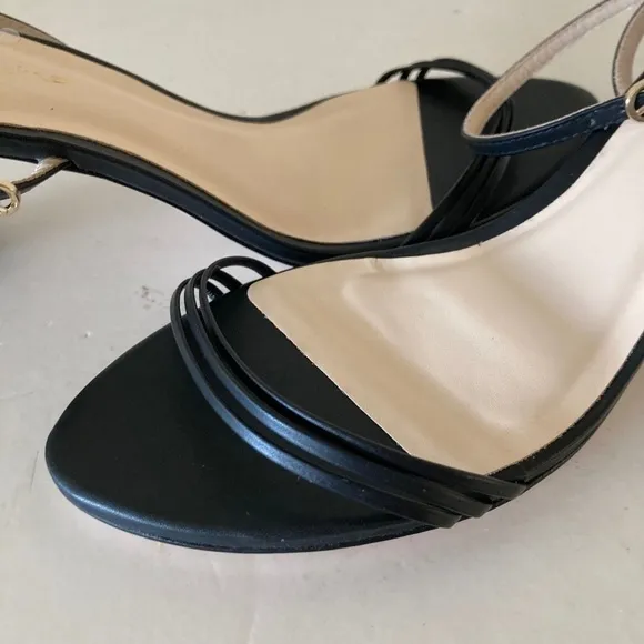 NWOT Anthropologie Guilhermina Sculptural Black Leather Heeled Sandals S…