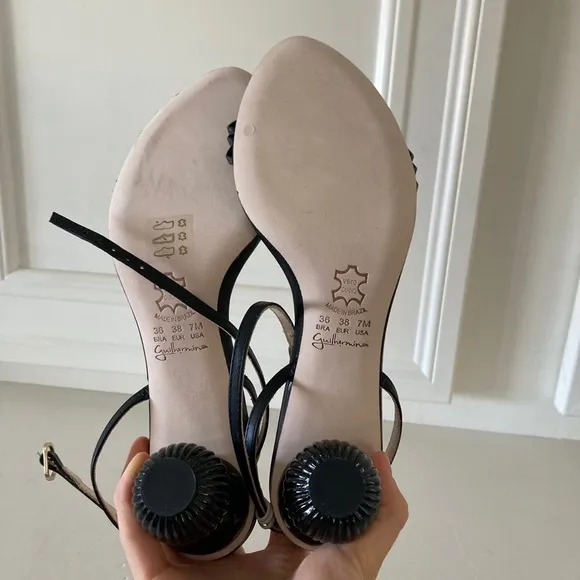 NWOT Anthropologie Guilhermina Sculptural Black Leather Heeled Sandals S…