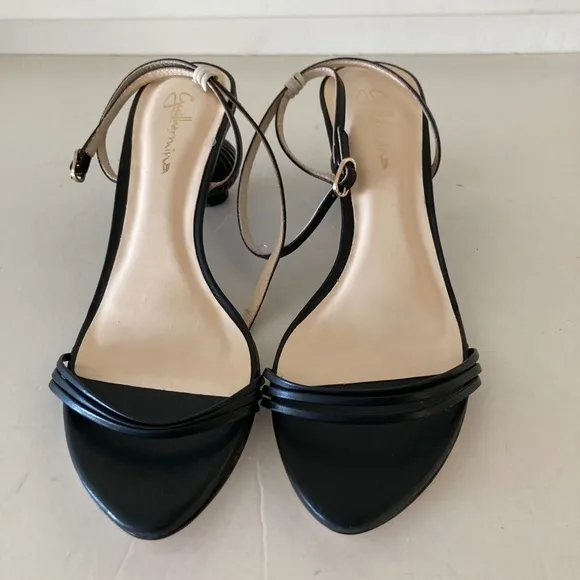 NWOT Anthropologie Guilhermina Sculptural Black Leather Heeled Sandals S…