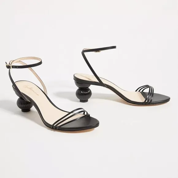 NWOT Anthropologie Guilhermina Sculptural Black Leather Heeled Sandals S…