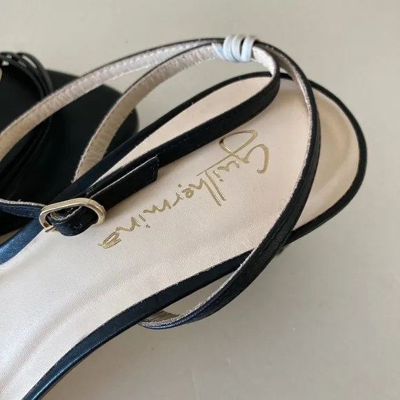 NWOT Anthropologie Guilhermina Sculptural Black Leather Heeled Sandals S…