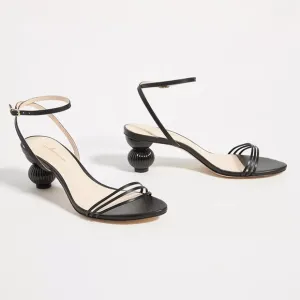NWOT Anthropologie Guilhermina Sculptural Black Leather Heeled Sandals S…