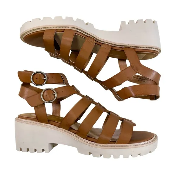 NWOT Dolce Vita Lillia Lug Sole Caged Platform Sandals in Cognac Size 9M