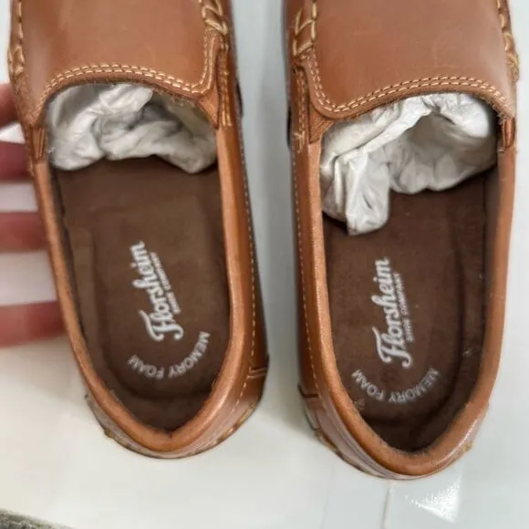 NWOT Florsheim Jasper Venetian Jr Boys Leather Moc Toe Loafers Saddle Tan Sz 6W