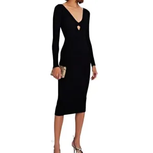 NWOT INTERMIX Imogen Cut-Out Knit Midi Dress in Black, Size Large