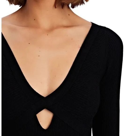 NWOT INTERMIX Imogen Cut-Out Knit Midi Dress in Black, Size Large