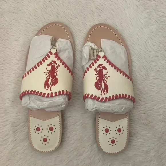 NWOT JACK ROGERS® LOBSTER EMBROIDERED SANDALS