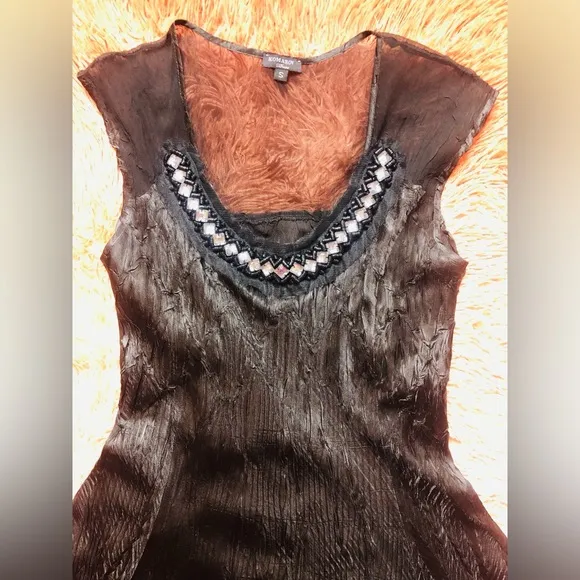 NWOT Komarov, Rhinestone Embellished V-Neck Chameause Midi Dress. Size S