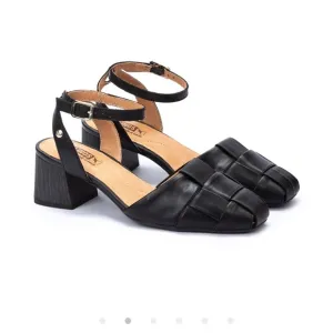 NWOT Pikolinos Murcia Black Leather Ankle Strap Chunky Heels Sandals