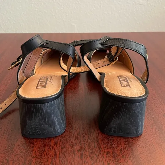 NWOT Pikolinos Murcia Black Leather Ankle Strap Chunky Heels Sandals