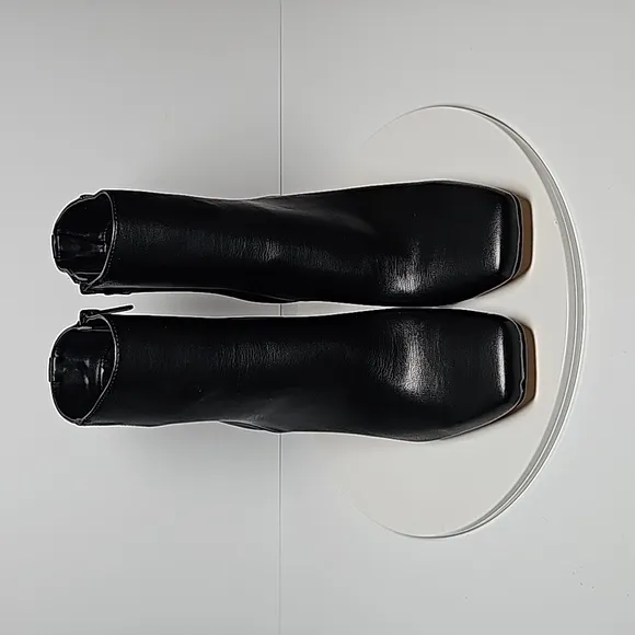 NWOT Sam Edelman Circus Emma Booties Heel Ankle Boots Square Toe Faux Black 7.5