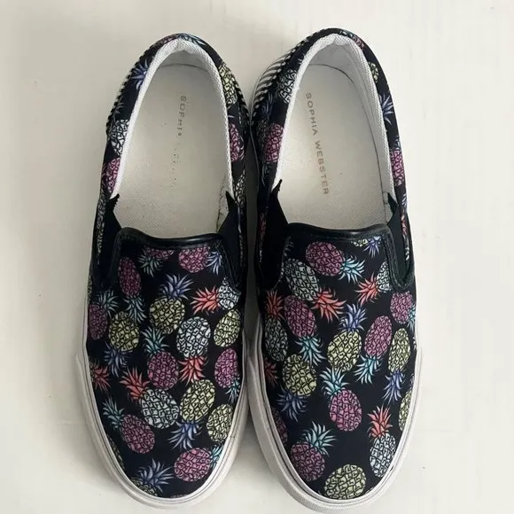 NWOT Sophia Webster Adele Pineapple Print Slip-On Sneaker 7 Black/Multi Canvas
