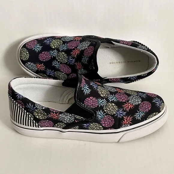 NWOT Sophia Webster Adele Pineapple Print Slip-On Sneaker 7 Black/Multi Canvas