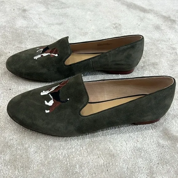 NWOT Talbots RYAN EMBROIDERED SUEDE LOAFERS/FLATS in olive size 7.5